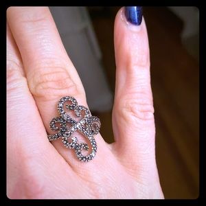 Black and brown diamond ring 925 silver